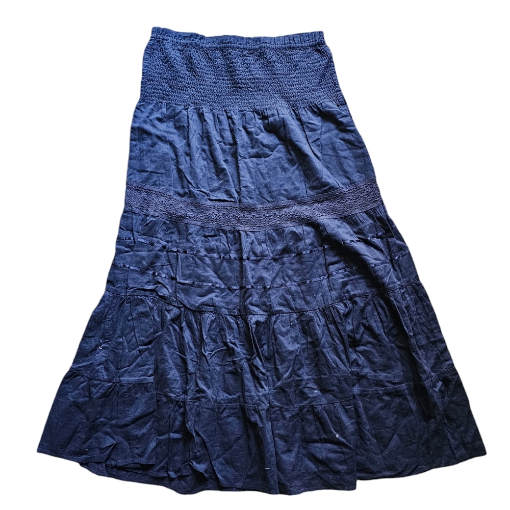 American rag NWT boho cottagecore dark blue cotton laced decor maxi skirt size L
